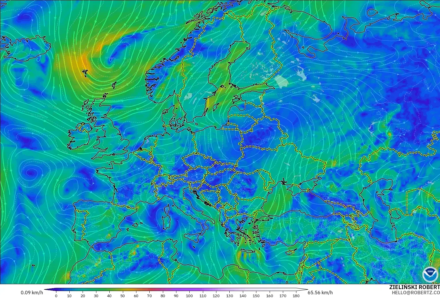 GFS загвар - Европ, Салхи 10 м