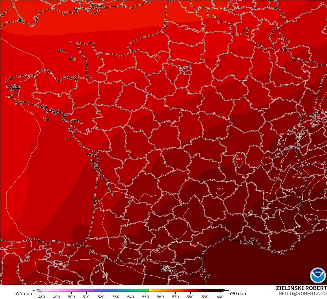 GFS загвар - Франц, 500 гПа дахь геопотенциал өндөр