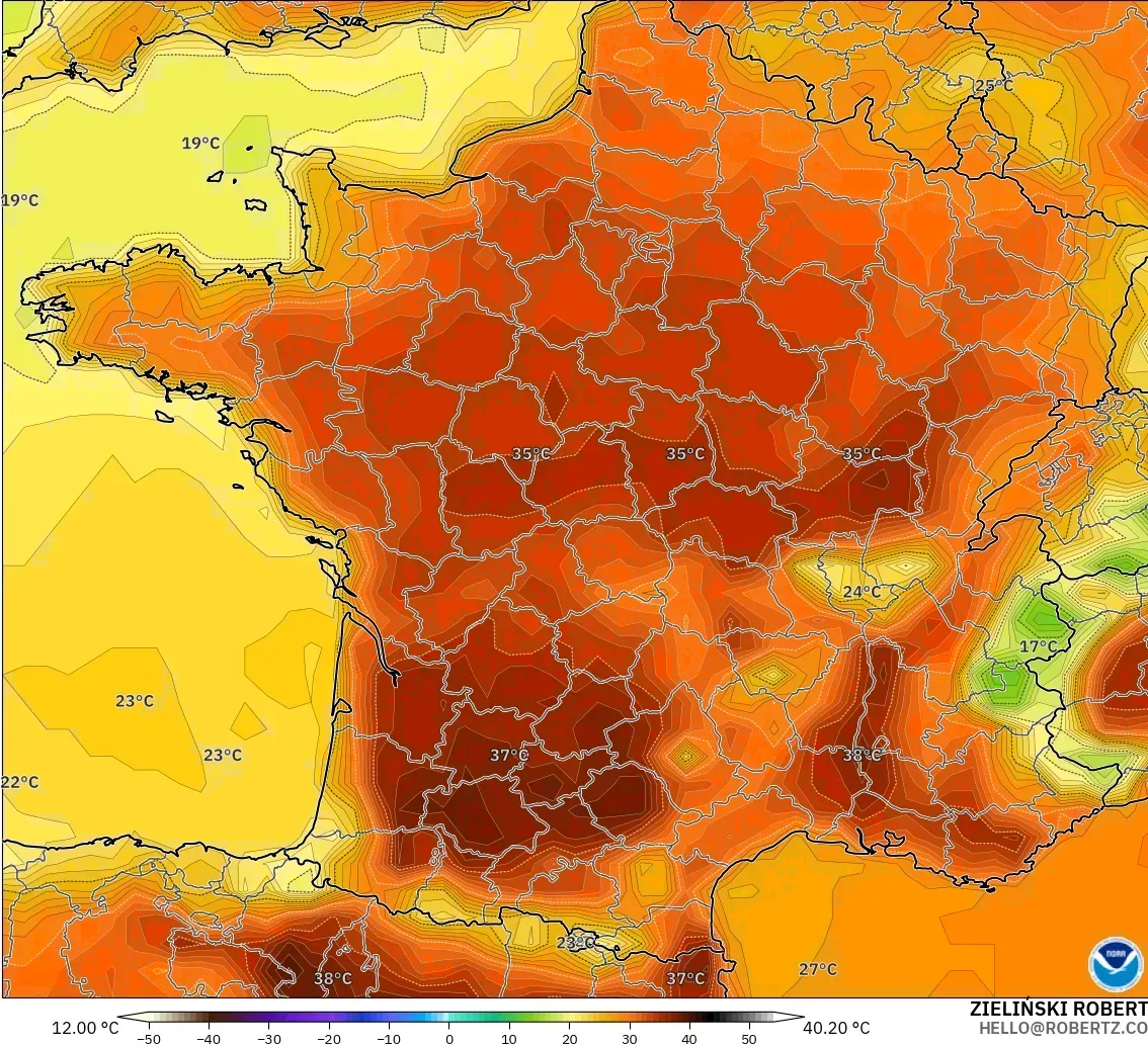 GFS загвар - Франц, Температур 2 м