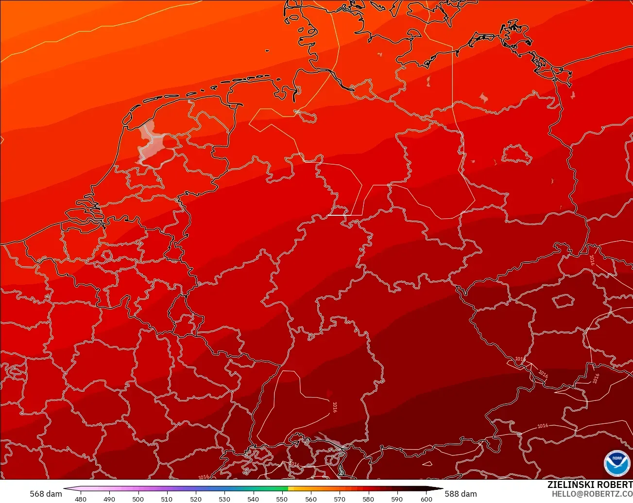 GFS загвар - Герман, 500 гПа дахь геопотенциал өндөр