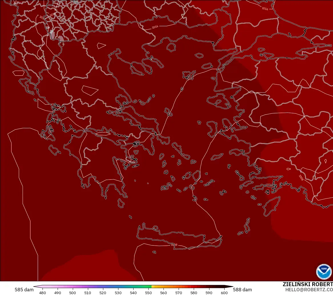 GFS загвар - Грек, 500 гПа дахь геопотенциал өндөр