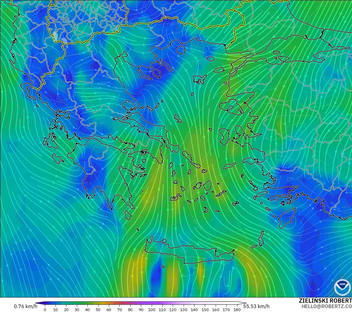GFS загвар - Грек, Салхи 10 м