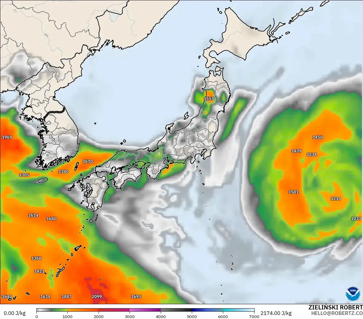 GFS загвар - Япон, CAPE
