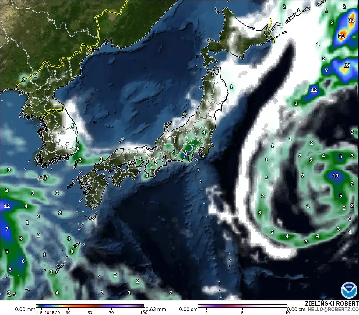 GFS загвар - Япон, Хур Тунадас, Үүл ба Даралт