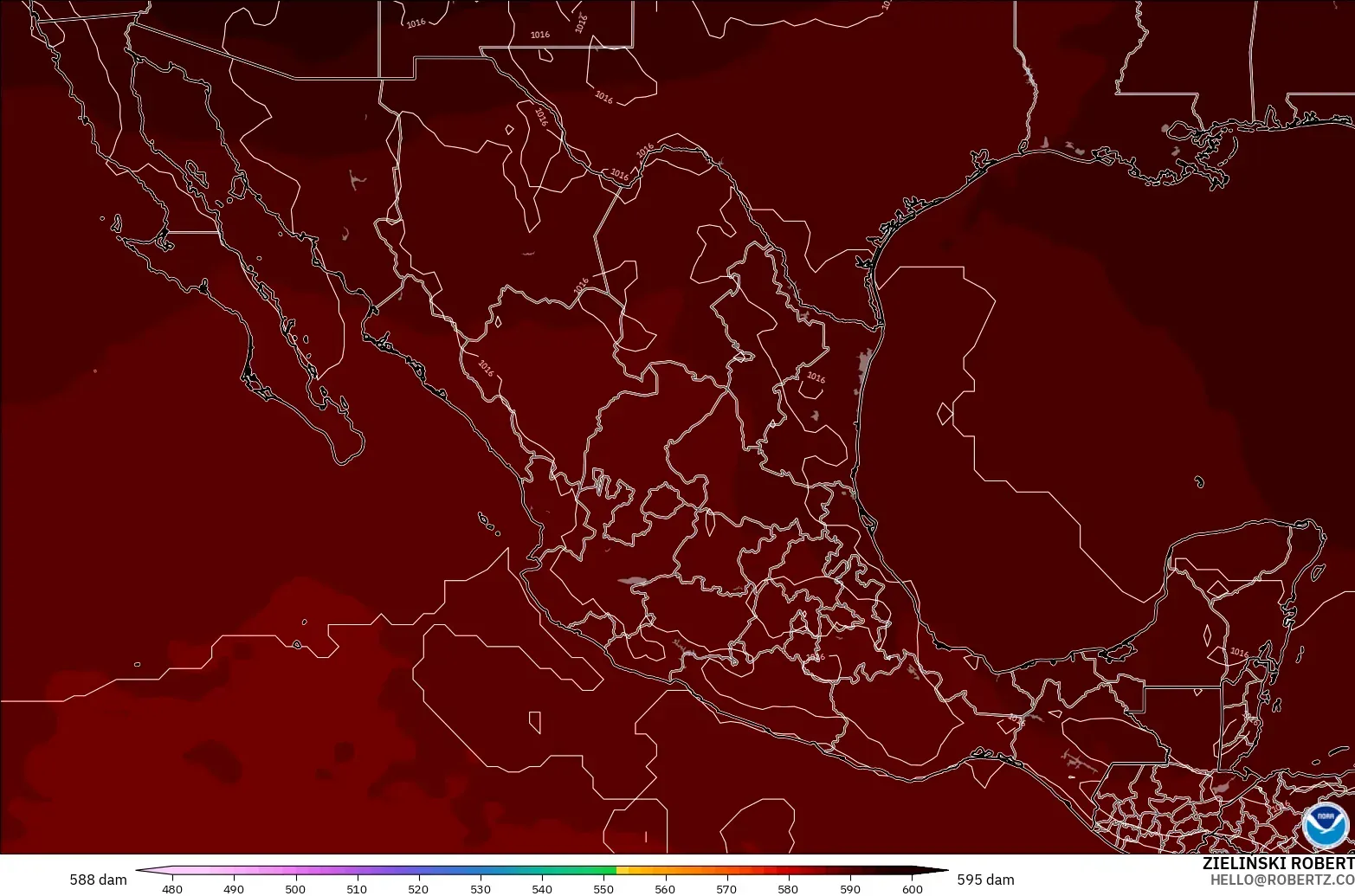 GFS загвар - Мексик, 500 гПа дахь геопотенциал өндөр