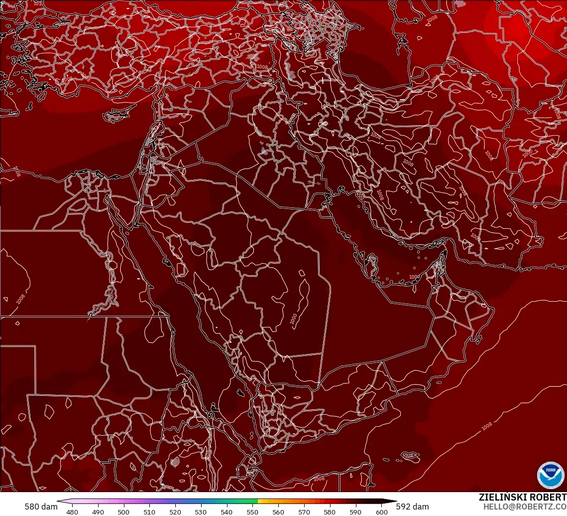 GFS загвар - Ойрх Дорнод, 500 гПа дахь геопотенциал өндөр