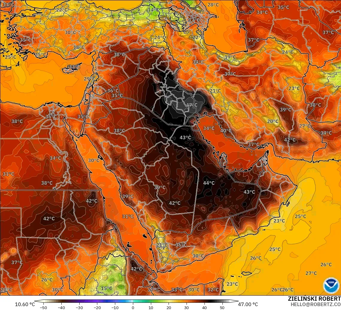GFS загвар - Ойрх Дорнод, Температур 2 м