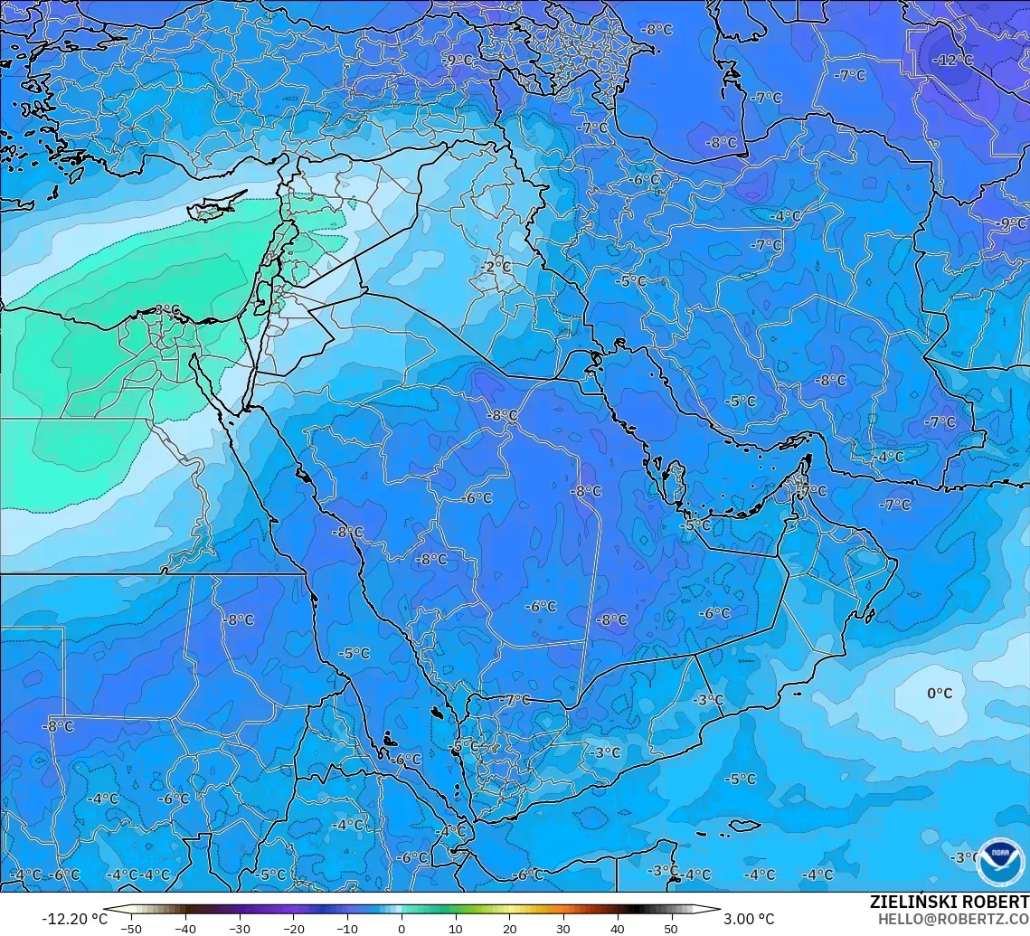 GFS загвар - Ойрх Дорнод, Температур 500 hPa