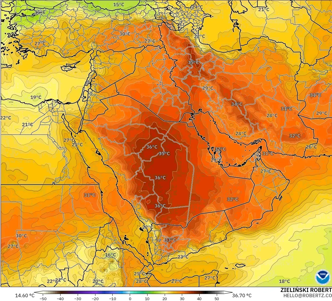 GFS загвар - Ойрх Дорнод, Температур 850 hPa