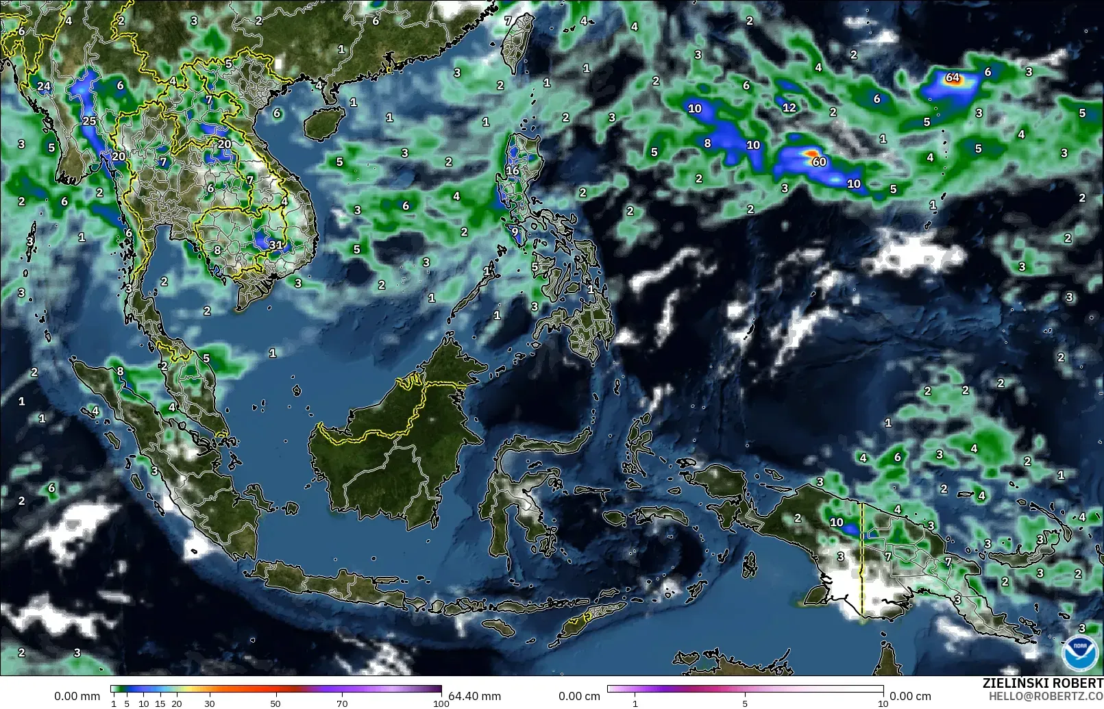 GFS загвар - Өмнөд-Зүүн Ази, Хур Тунадас, Үүл ба Даралт