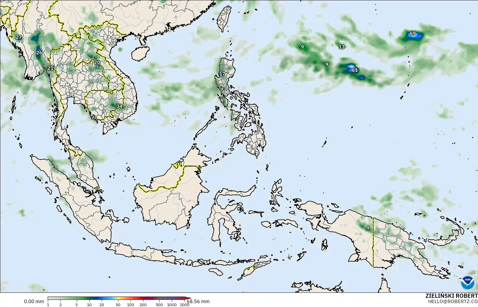 GFS загвар - Өмнөд-Зүүн Ази, Хур Тунадас Хуримтлал
