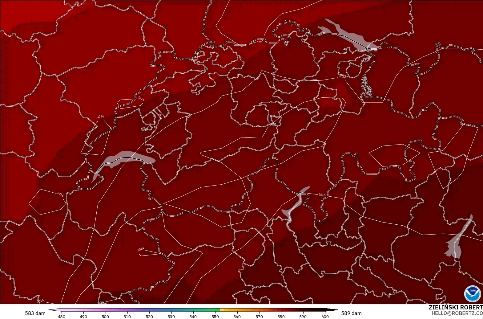 GFS загвар - Швейцар, 500 гПа дахь геопотенциал өндөр