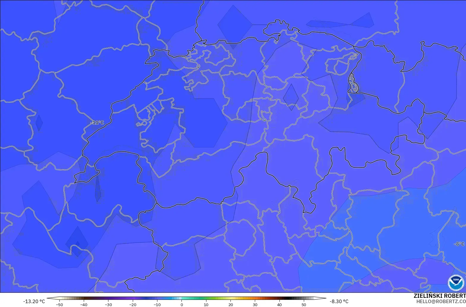 GFS загвар - Швейцар, Температур 500 hPa