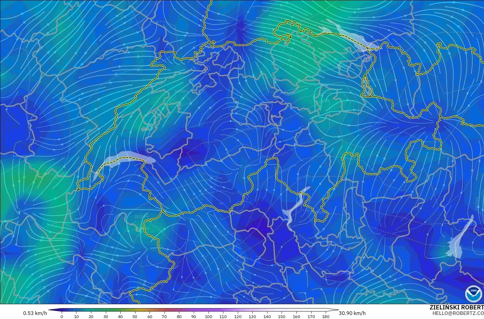 GFS загвар - Швейцар, Салхи 10 м