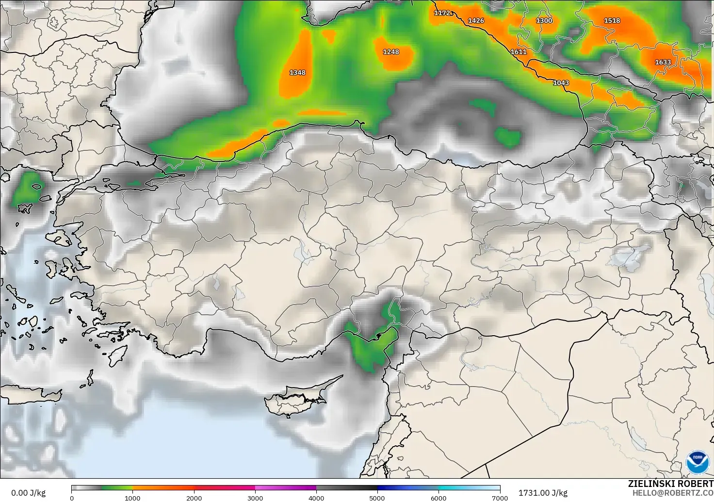 GFS загвар - Турк, CAPE